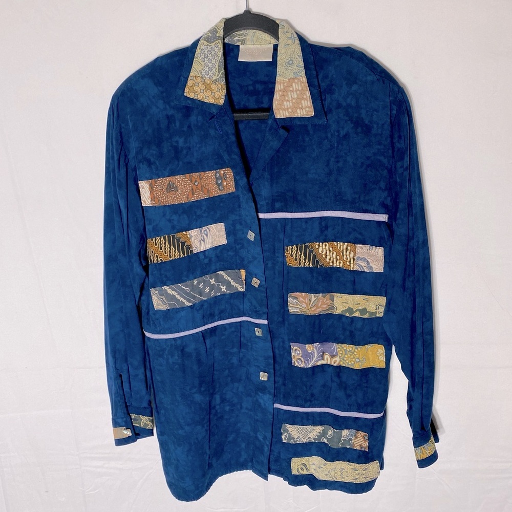 Vintage Nativewear Designs Blue Stonewash Long Sleeve Button Up Blouse M